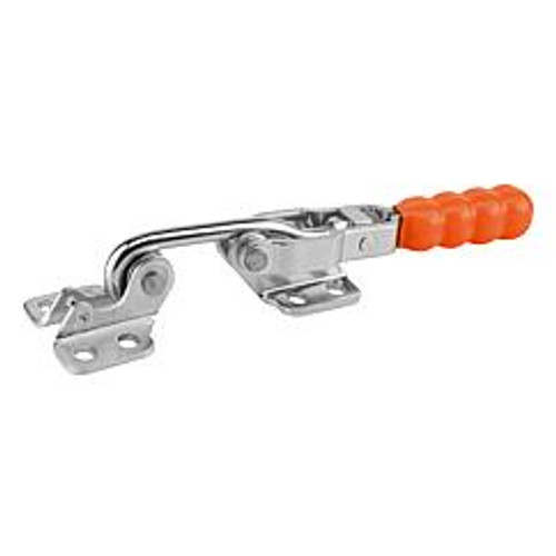 Kipp Toggle Hook Clamp, Horizontal w/Fixed Jaw, F1=3000, Galvanized and Passivated, Steel, Orange Plastic (1/Pkg.), K0079.0270