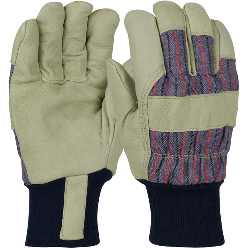 PIP Pigskin Leather Palm Glove with Fabric Back and Thermal Lining - Black Knit Wrist, Large, 12 Pairs #1555