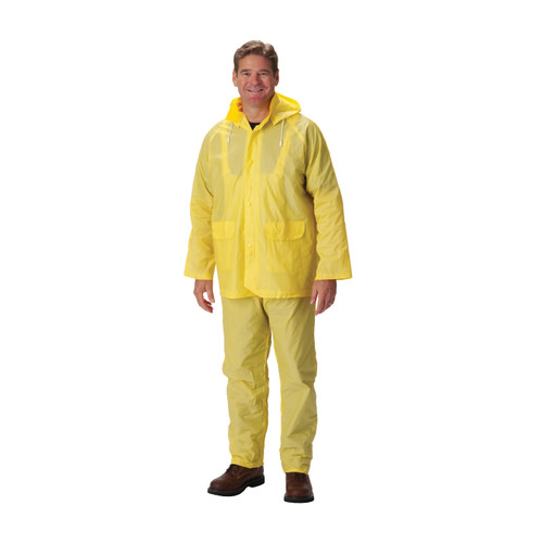 Base25 Value Three-Piece Rainsuit, 0.25 mm, Self Collar, Single Ply PVC, Yellow, X-Large, 1 EA #201-250X1