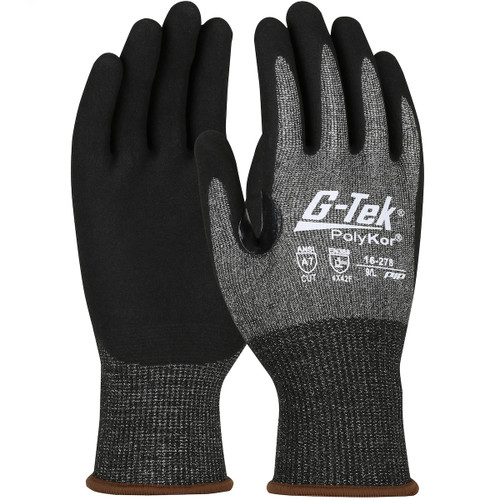 G-Tek PolyKor X7 Seamless Knit PolyKor X7 Blended Glove with Nitrile Coated MicroSurface Grip on Palm & Fingers, Touchscreen Compatible, Black, X-Large, 12 Pairs #16-278/XL