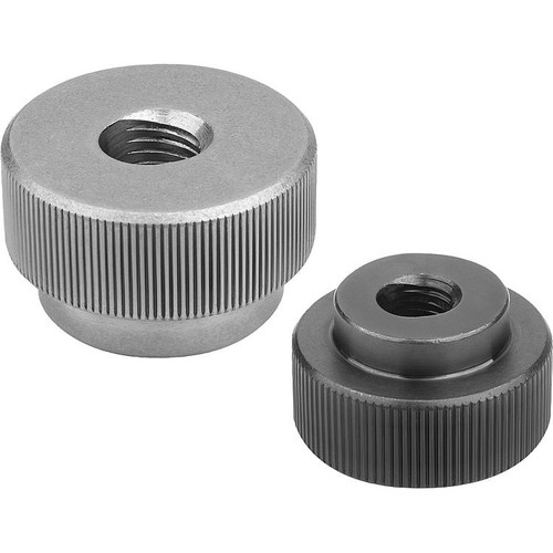 Kipp Knurled Nut w/ Quick Lock Function, M08, D1=30, H=17, Carbon Steel, Black Oxidized (Qty. 1), K0139.08