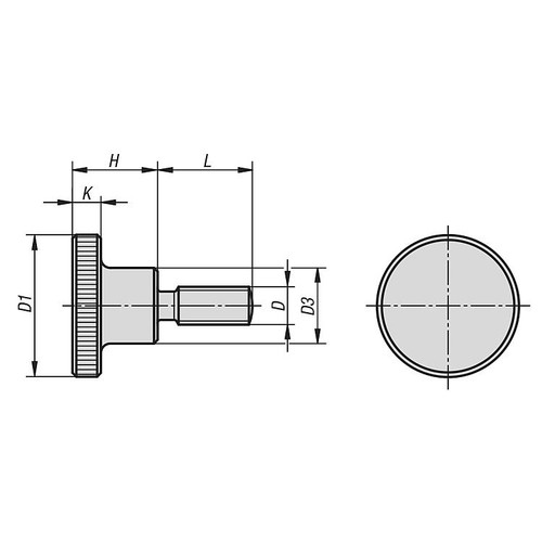 Kipp Knurled Thumb Screw, DIN464, D=M10X20, D1=36, H=23, Free-Cutting Steel, Black Oxidized (10/Pkg.), K0140.10X20