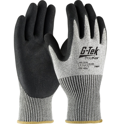 G-Tek Seamless Knit Blended Glove with Double-Dipped Nitrile Coated MicroSurface Grip on Palm & Fingers, Salt & Pepper, Small, 12 Pairs #16-350/S