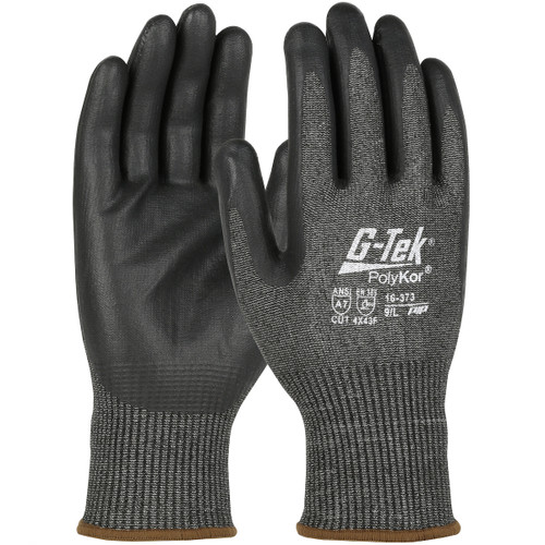 G-Tek PolyKor Seamless Knit PolyKor Blended Glove with Nitrile Coated Foam Grip on Palm & Fingers, Touchscreen Compatible, Black, Large, 12 Pairs #16-373/L