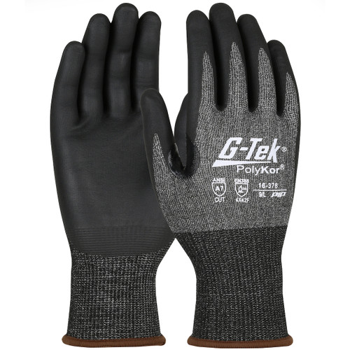 G-Tek PolyKor X7 Seamless Knit PolyKor X7 Blended Glove with Nitrile Coated Foam Grip on Palm & Fingers, Touchscreen Compatible, Black, Large, 12 Pairs #16-378/L