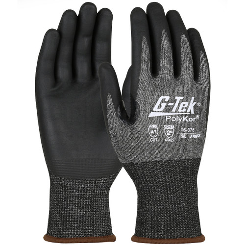 G-Tek PolyKor X7 Seamless Knit PolyKor X7 Blended Glove with Nitrile Coated Foam Grip on Palm & Fingers, Touchscreen Compatible, Black, X-Large, 12 Pairs #16-378/XL