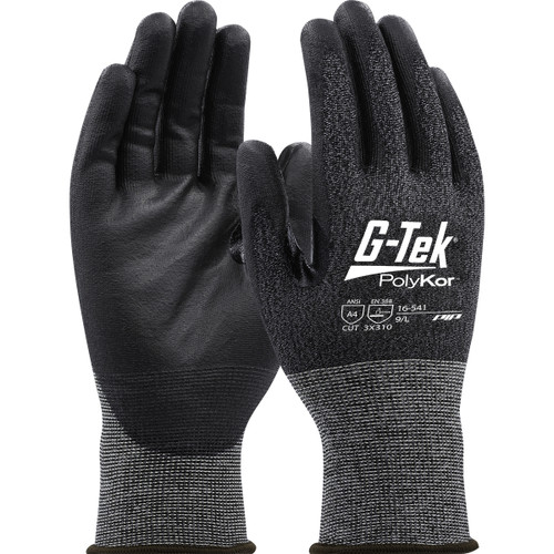G-Tek PolyKor Seamless Knit PolyKor Blended Glove with Polyurethane Coated Flat Grip on Palm & Fingers, 21 Gauge, Touchscreen Compatible, Black, X-Large, 12 Pairs #16-541/XL