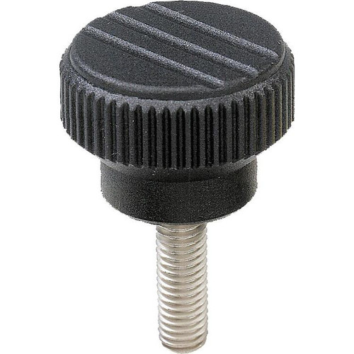 Kipp Knurled Knob, Size 0, D=M06X25, H=11.5, Steel, Thermoplastic, Black (10/Pkg.), K0110.006X25