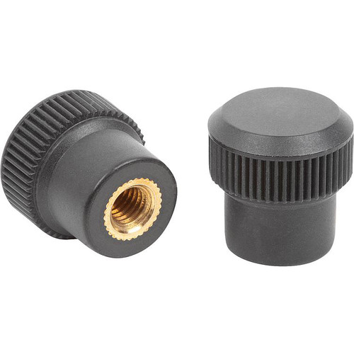 Kipp Knurled Knob, D1=13, D=M03, H=13.5, Brass, Thermoset, Black (10/Pkg.), K0142.11203