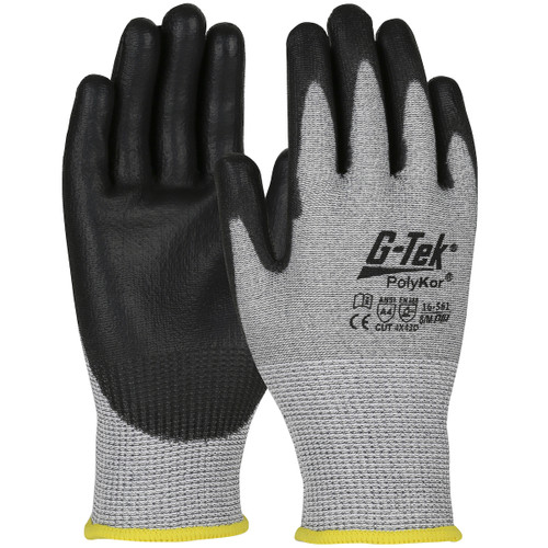 G-Tek PolyKor Seamless Knit PolyKor Blended Glove with Polyurethane Coated Flat Grip on Palm & Fingers, Touchscreen Compatible, Gray, X-Large, 12 Pairs #16-561/XL