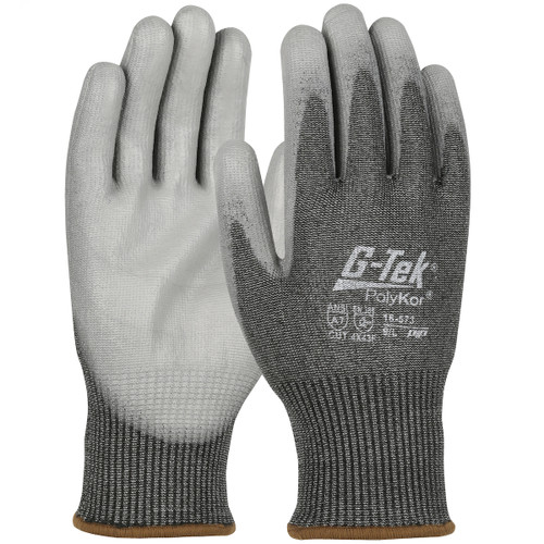 G-Tek PolyKor Seamless Knit PolyKor Blended Glove with Polyurethane Coated Flat Grip on Palm & Fingers, Touchscreen Compatible, Black, Medium, 12 Pairs #16-573/M