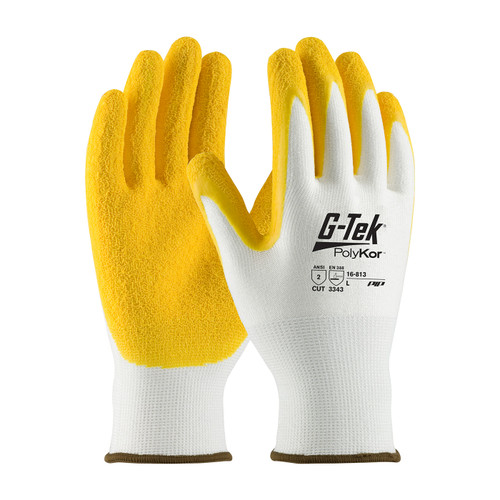 G-Tek PolyKor Seamless Knit PolyKor Blended Glove with Latex Coated Crinkle Grip on Palm & Fingers, White, Small, 12 Pairs #16-813/S