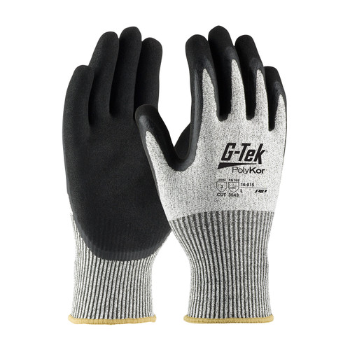 G-Tek PolyKor Seamless Knit PolyKor Blended Glove with Double-Dipped Latex Coated MicroSurface Grip on Palm & Fingers, Salt & Pepper, 2X-Large, 12 Pairs #16-815/XXL
