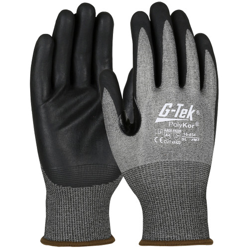 G-Tek PolyKor Seamless Knit PolyKor Blended Glove with Nitrile Coated Foam Grip on Palm & Fingers, Touchscreen Compatible, 18 Gauge, Salt & Pepper, Small, 12 Pairs #16-854/S