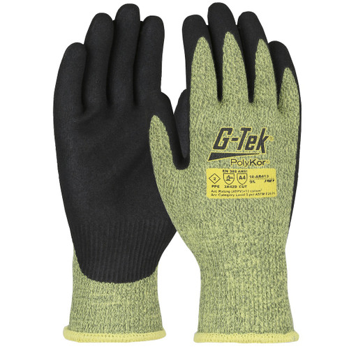 G-Tek PolyKor AR Seamless Knit PolyKor / Aramid Blend Glove with Neoprene MicroSurface Grip on Palm & Fingers, Green, Medium, 12 Pairs #16-AR413/M