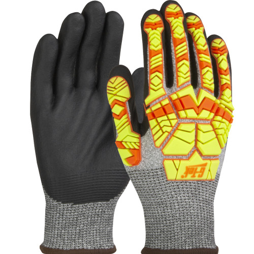 G-Tek PolyKor Seamless Knit PolyKor Blended Glove with Hi-Vis Impact Protection and Nitrile Foam Coated Palm & Fingers, Salt & Pepper, Medium, 1 Pair #16-MP230HV/M