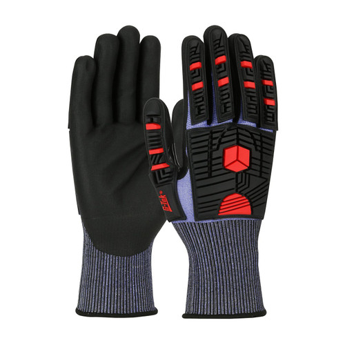 G-Tek PolyKor X7 Seamless Knit PolyKor X7 Blended Glove with Impact Protection and NeoFoam Coated Palm & Fingers, Blue, Large, 6 Pairs #16-MP585/L