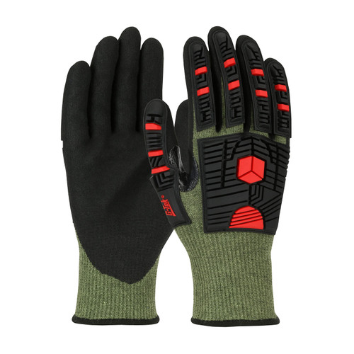 G-Tek PolyKor X7 Seamless Knit PolyKor X7 Blended Glove with Impact Protection and NeoFoam MicroSurface Grip Palm & Fingers, Green, Medium, 6 Pairs #16-MP935/M