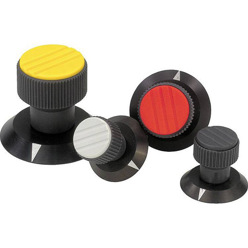 Kipp Knurled Knob, w/Arrow, Size 1, D=5, D1=21, H=26.5, Thermoplastic, Colza Yellow, (Qty. 1), K0249.1057 Kipp Knurled Knob, w/Arrow, Size 1, D=5, D1=21, H=26.5, Thermoplastic, Colza Yellow, (Qty. 1), K0249.1057