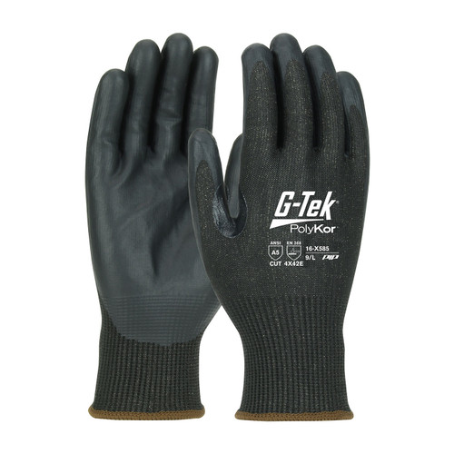 G-Tek PolyKor Xrystal Seamless Knit PolyKor Xrystal Blended Glove with NeoFoam Coated Palm & Fingers, Touchscreen Compatible, Black, Small, 12 Pairs #16-X585/S