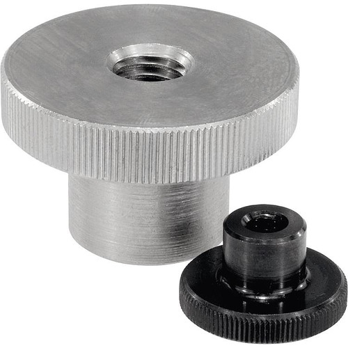 Kipp Knurled Nut, High Style, D=M04, D1=16, H=9.5, Stainless Steel, Bright, (10/Pkg.), K0143.042