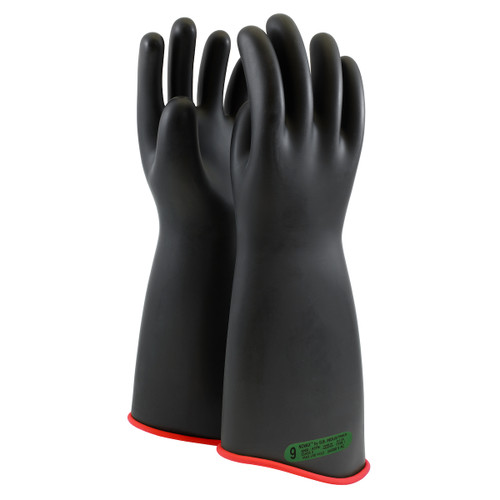 Novax Class 3 Rubber Insulating Glove with Contour Cuff, 18" Length, Black, Size 9, 1 Pair #162-3-18/9