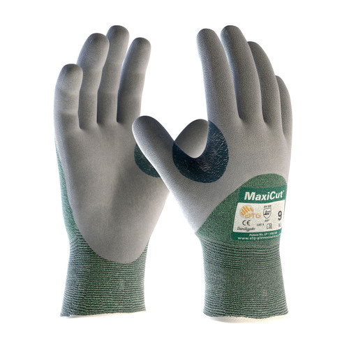 MaxiCut Seamless Knit Engineered Yarn Glove with Nitrile Coated MircoFoam Grip on Palm, Fingers & Knuckles, Green, Medium, 12 Pairs #18-575/M