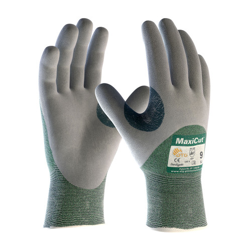 MaxiCut Seamless Knit Engineered Yarn Glove with Nitrile Coated MircoFoam Grip on Palm, Fingers & Knuckles, Green, Small, 12 Pairs #18-575/S