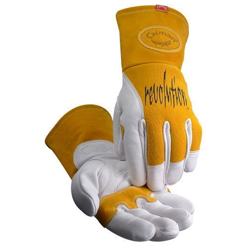 Caiman Premium Cow Grain MIG/Stick Welder's Glove with Two-Layer Insulated Back, Unlined Palm, Gold, Medium, 6 Pairs #1810-4