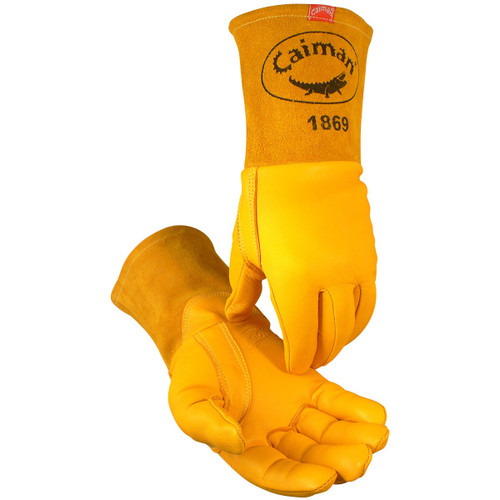 Caiman Premium Top Grain Goatskin MIG Welder's Glove with DuPont Kevlar Stitching, Unlined, Gold, Small, 12 Pairs #1869-3 Caiman Premium Top Grain Goatskin MIG Welder's Glove with DuPont Kevlar Stitching, Unlined, Gold, Small, 12 Pairs #1869-3