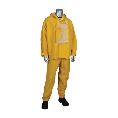 HydroFR PVC Jacket with Hood and Bib Overalls, 0.35 mm, Hood, Shroud, Yellow, Medium, 1 EA #205-375FR/M