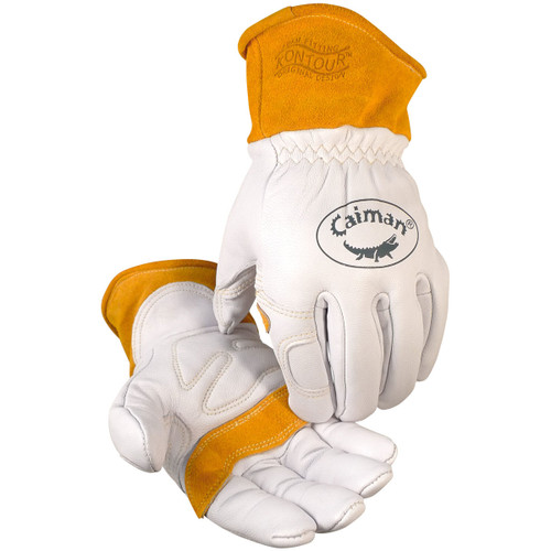 Caiman Premium Goat Grain TIG/MIG Welder's Glove with Wool Insulated Back, Scalloped Cuff, Unlined, Natural, Medium, 6 Pairs #1871-4