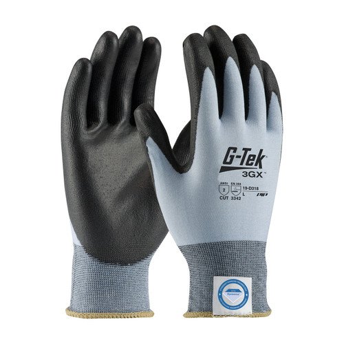 G-Tek 3GX Seamless Knit Dyneema Diamond Blended Glove with Polyurethane Coated Flat Grip on Palm & Fingers, Blue, Medium, 12 Pairs #19-D318/M G-Tek 3GX Seamless Knit Dyneema Diamond Blended Glove with Polyurethane Coated Flat Grip on Palm & Fingers, Blue, Medium, 12 Pairs #19-D318/M