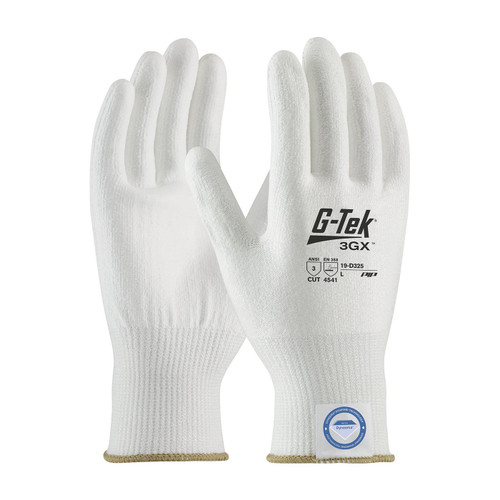 G-Tek 3GX Seamless Knit Dyneema Diamond Blended Glove with Polyurethane Coated Flat Grip on Palm & Fingers, White, Large, 12 Pairs #19-D325/L