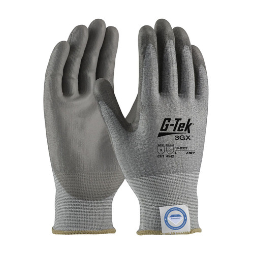G-Tek 3GX Seamless Knit Dyneema Diamond Blended Glove with Polyurethane Coated Flat Grip on Palm & Fingers, Gray, X-Small, 12 Pairs #19-D327/XS G-Tek 3GX Seamless Knit Dyneema Diamond Blended Glove with Polyurethane Coated Flat Grip on Palm & Fingers, Gray, X-Small, 12 Pairs #19-D327/XS