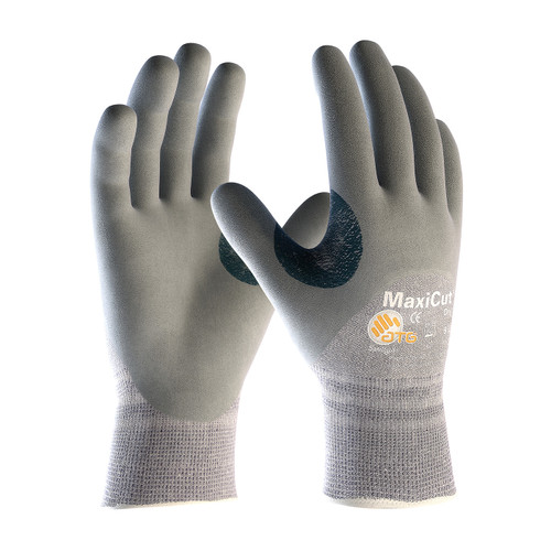 MaxiCut Dry Seamless Knit Dyneema / Engineered Yarns Glove with Nitrile Coated Foam Grip on Palm, Fingers & Knuckles, Gray, 2X-Large, 12 Pairs #19-D475/XXL