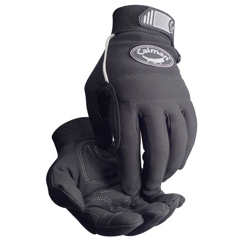 Caiman Synthetic Leather Padded Palm Glove with Spandex Back, Black, Small, 6 Pairs #1932-3