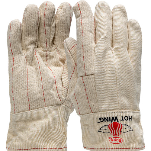 Hot Wing Extra Heavy Weight Cotton Hot Mill Glove with Felt Lining, Band Top, No Print, Natural, Large, 12 Pairs #1BC42128ANP