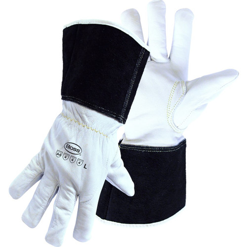 Boss Premium Grade Top Grain Goatskin Leather Drivers Glove with Aramid Blended Lining, Gauntlet Cuff, Natural, Medium, 12 Pairs #1JL4061CGM