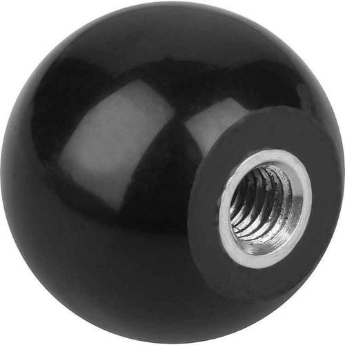 Kipp Ball Knob Extended, Style E, D=M08, D1=25, DIN 319 Enhanced, Black Thermoset (10/Pkg.), K0159.22508