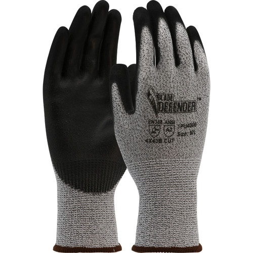 Blade Defender Seamless Knit Polykor Blended Glove with Polyurethane Coated Flat Grip on Palm & Fingers, Gray, 2X-Large, 12 Pairs #1PU40002X