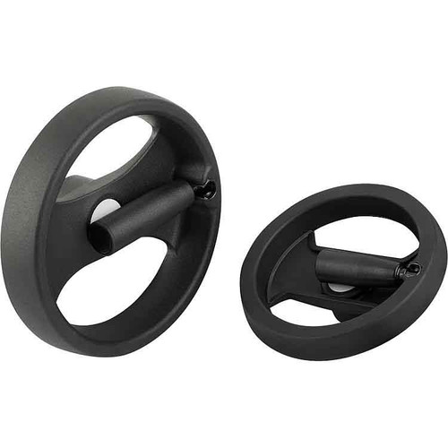 Kipp Handwheels 2-Spoke Plastic, w/Folding Grip, D1=200 mm, D2=16H7, B3=5 mm, T=18.3 mm, Polymide, Steel (Qty. 1), K725.7200X16