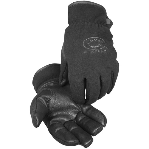 Caiman Goat Grain Leather Palm Glove with Fleece Back and Heatrac Insulation, Black, Small, 6 Pairs #2390-3