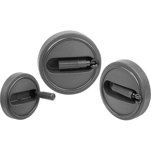 Kipp Handwheels w/Fold Away Handles, Size 3, Reamed & Transverse Bore, Thermoplastic, D1=125 mm, D2=16H7, D7=M06, (Qty. 1), K0258.3125166 Kipp Handwheels w/Fold Away Handles, Size 3, Reamed & Transverse Bore, Thermoplastic, D1=125 mm, D2=16H7, D7=M06, (Qty. 1), K0258.3125166