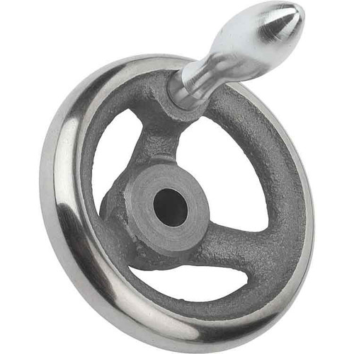 Kipp Handwheels w/Fixed Machine Handle, Reamed Hole, w/Slot, Grey Cast Iron, D1=100 mm, D2=12H7, B3=4, T=13.8 (Qty. 1), K0671.3100X12