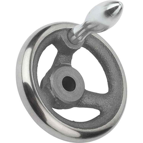 Kipp Handwheels w/Fixed Machine Handle, Reamed Hole, w/Slot, Grey Cast Iron, D1=400 mm, D2=30H7, B3=8, T=33.3 (Qty. 1), K0671.3400X30