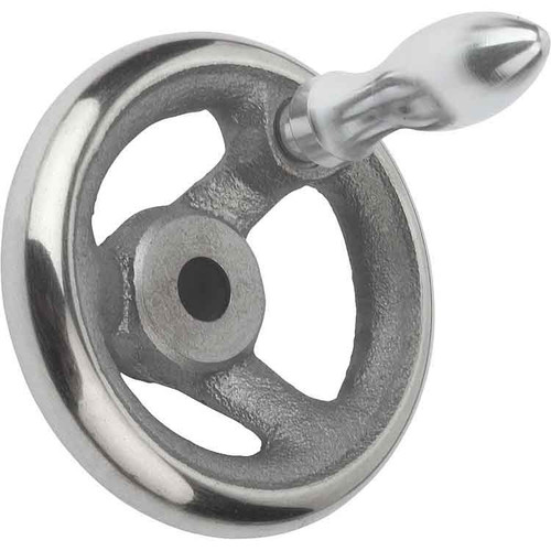 Kipp Handwheels w/Revolving Machine Handle, Reamed Hole, w/Slot, Grey Cast Iron, D1=80 mm, D2=12H7, B3=4, T=13.8 (Qty. 1), K0671.5080X12