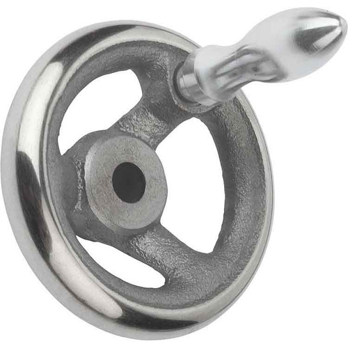 Kipp Handwheels w/Revolving Machine Handle, Reamed Hole, w/Slot, Grey Cast Iron, D1=160 mm, D2=16H7, B3=5, T=18.3 (Qty. 1), K0671.5160X16