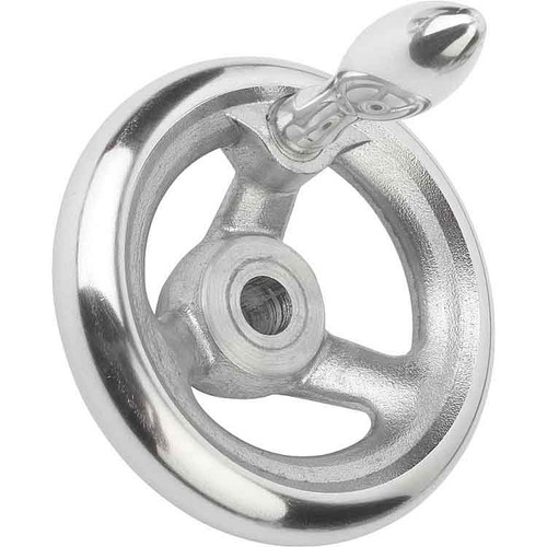 Kipp Handwheels w/Fixed Machine Handle, Reamed Hole, w/Slot, Polished Aluminum, D1=125 mm, D2=14H7, B3=5, T=16.3 (Qty. 1), K0160.3125X14