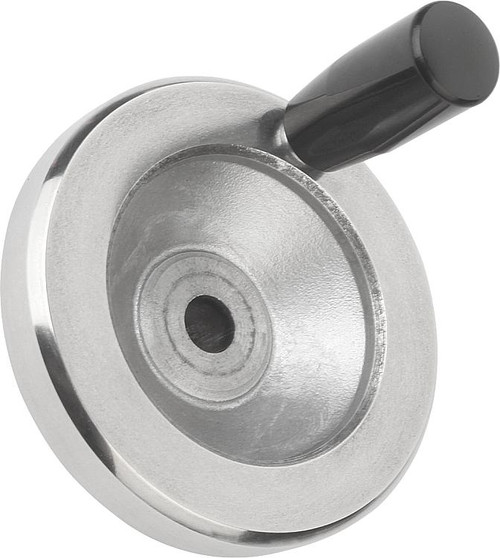 Kipp Handwheel Disc w/Revolving Handle, Planed, Reamed Hole, w/Slot, Polished Aluminum, D1=80 mm, D2=10H7, B3=3, T=11.3 (Qty. 1), K0161.5080X10